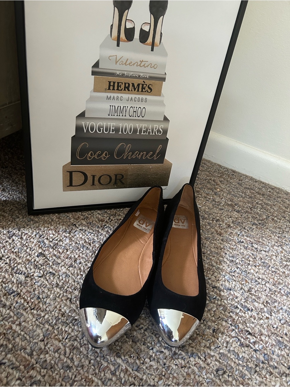 Dolce Vita, Suede Ballet Flats with Silver Cap Toe, Size 8 1/2 NWT